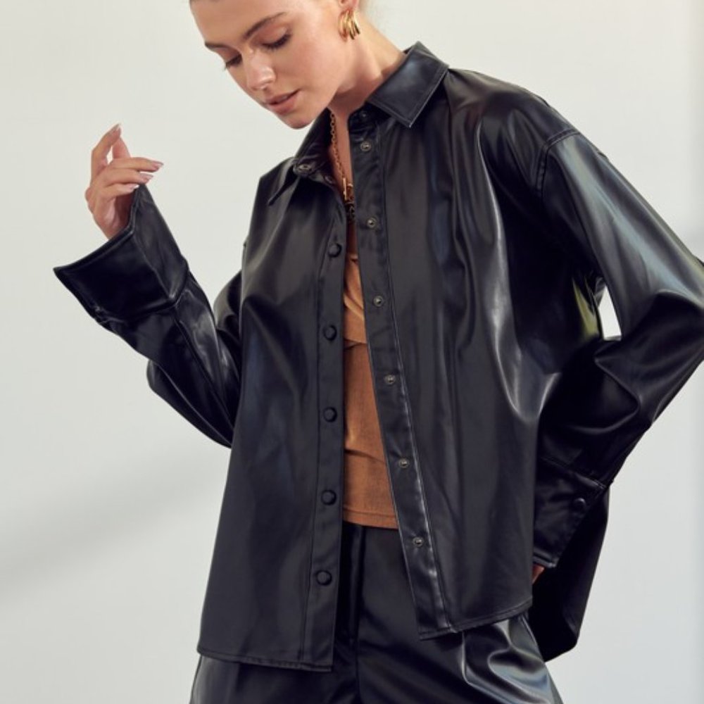 Vegan Leather Button Up
